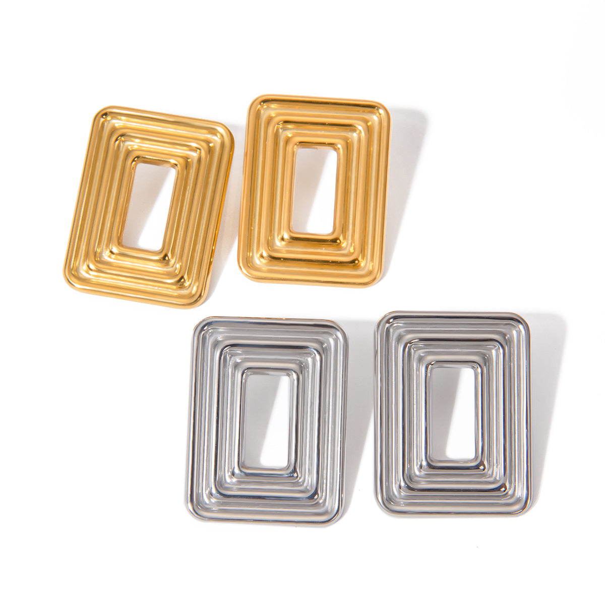 Minimalist Geometric 18K Gold Plated Stainless Steel Hollow Spiral Rectangle Earrings