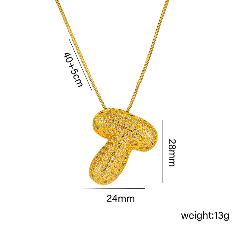 Collana da donna in acciaio al titanio a forma di lettera alla moda con intarsio in strass, design a catena a scatola
