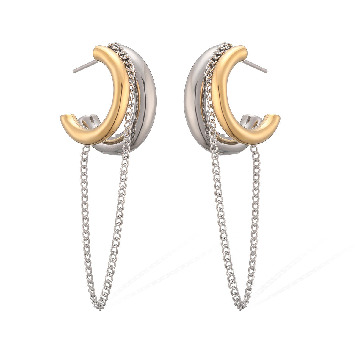 Minimalist 18K Gold Plated Geometric Stainless Steel Tassel Earrings for Women