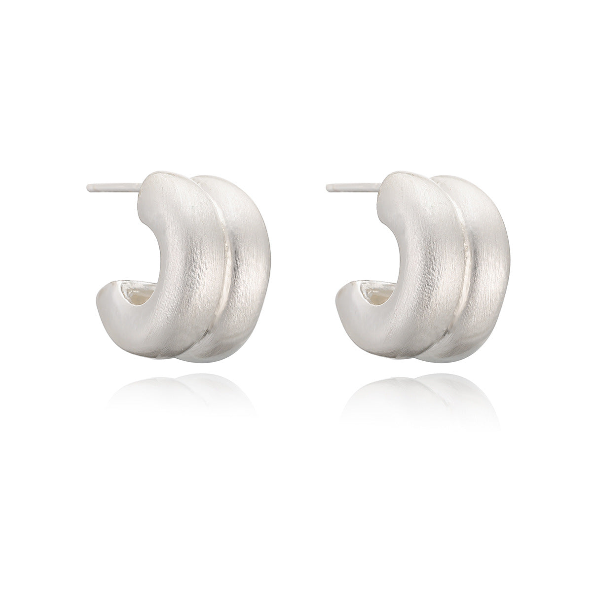 Minimalist Elegant Geometric Heart Brushed Gold Plated Brass Stud Earrings for Women