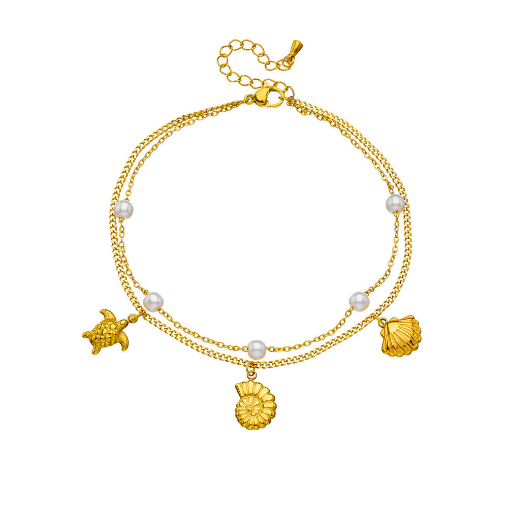 Minimalist Colorful Iridescent Shell Butterfly Starfish Stainless Steel Anklet for Women