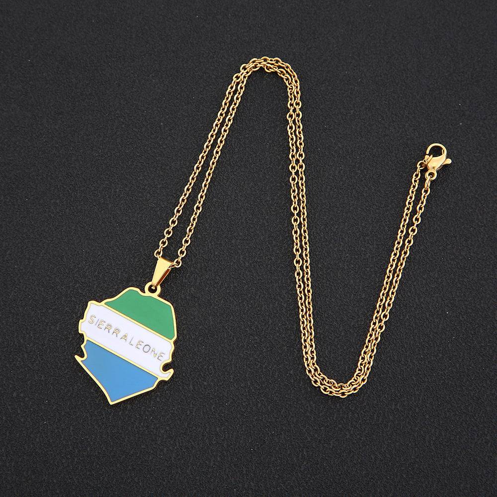 Collana con ciondolo a mappa in acciaio inossidabile in stile geometrico con ciondolo in acciaio al titanio e finitura galvanica, unisex