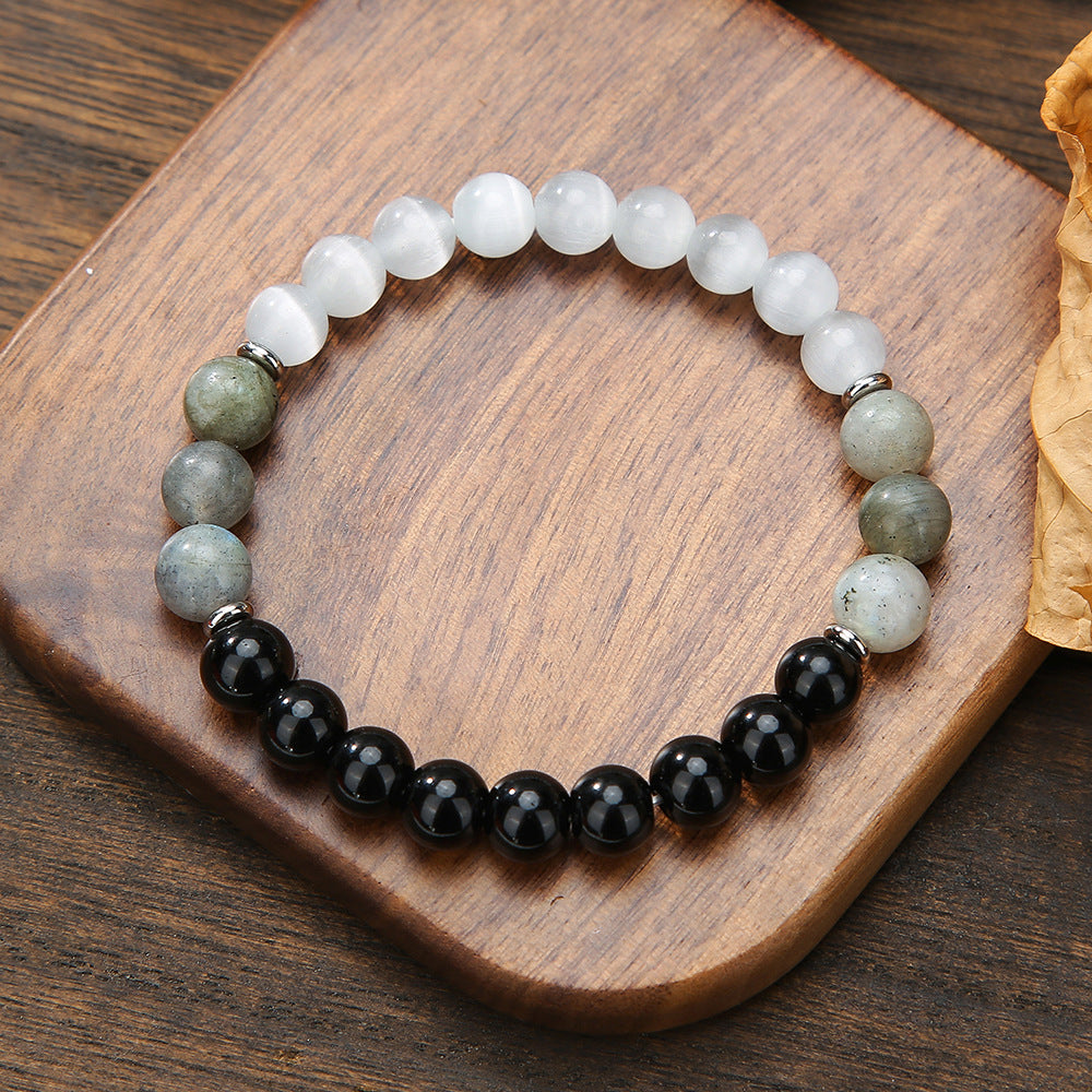 Bohemian Geometric Beaded Bracelet with Natural Stone Beads 8mm Graduated Color Elastic Bracelet for Women and Men