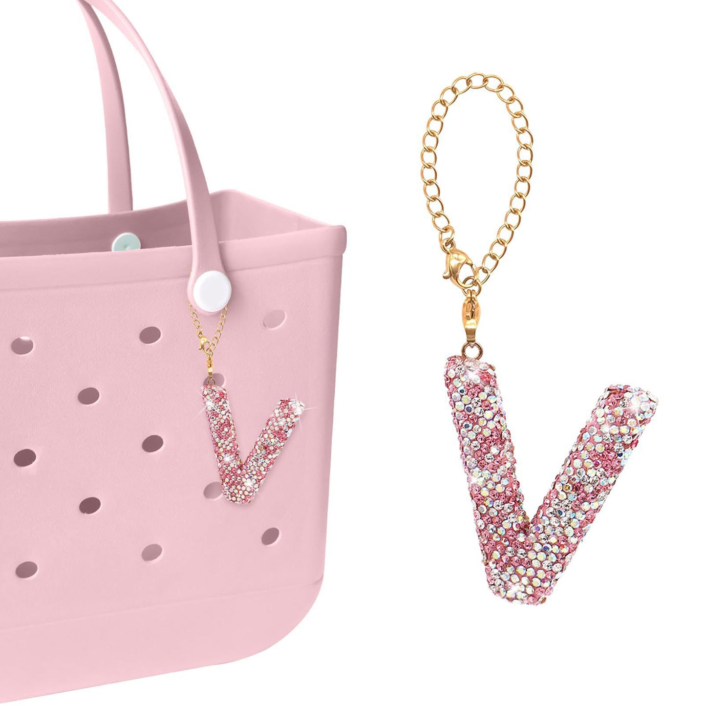 Minimalist Rhinestone Inlay Letter Backpack Charm with Gold Chain