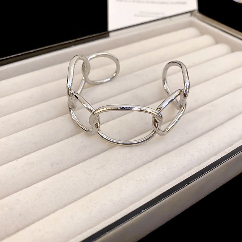 Pulsera Minimalista Geométrica de Metal con Cadena Gruesa de Eslabones Abiertos para Mujer
