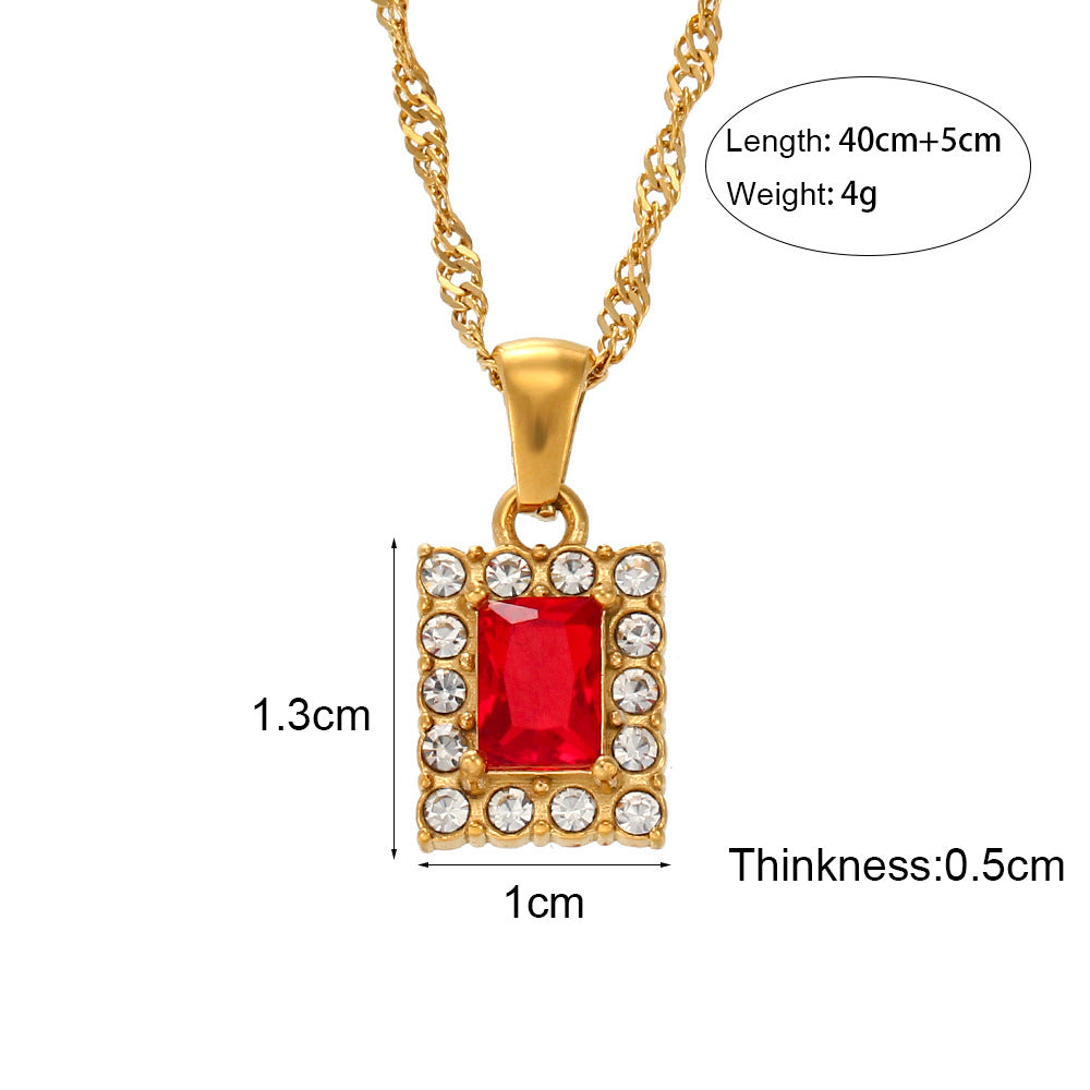 Collana da donna con pendente quadrato in zircone placcato in acciaio inossidabile geometrico minimalista con catena ondulata