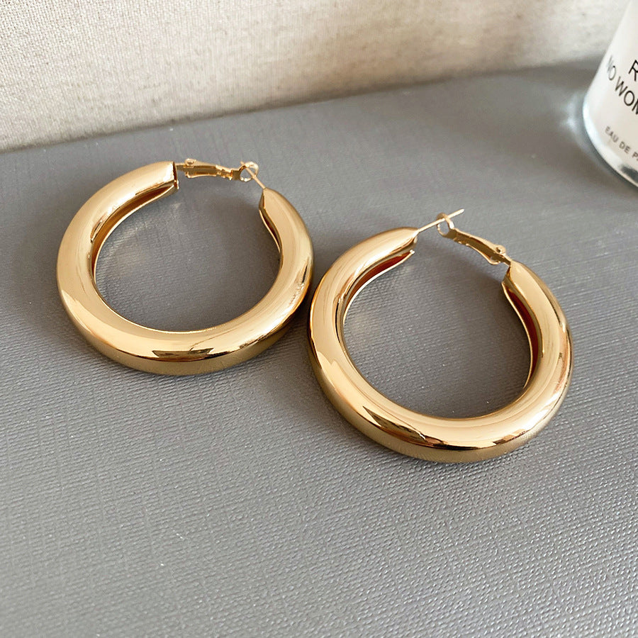 Pendientes de aro redondos geométricos minimalistas para mujer con alambre de acero galvanizado y acabado de metal pulido