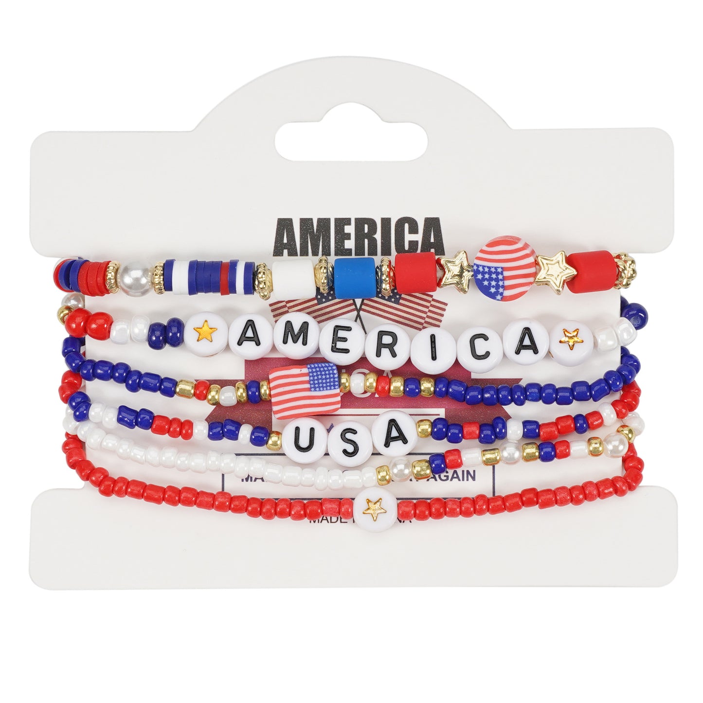 Bracciale Geometrico con Perline di Vetro Unisex con Charm Bandiera Americana Festa dell'Indipendenza