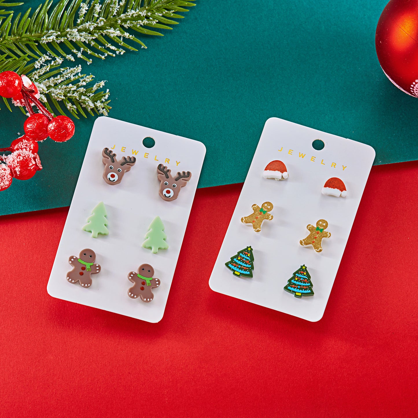 Set de pendientes de acrílico con diseño de ciervo navideño y acabado chapado para uso unisex en vacaciones