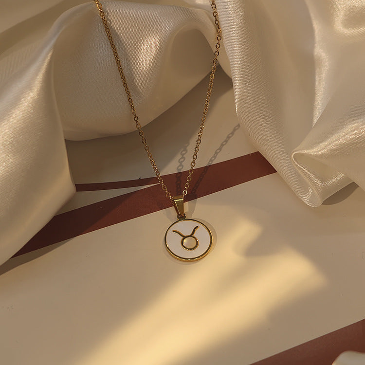 Collana con ciondolo zodiacale in stile INS in acciaio inossidabile con placcatura in oro 18 carati, catena a onda d'acqua, da donna