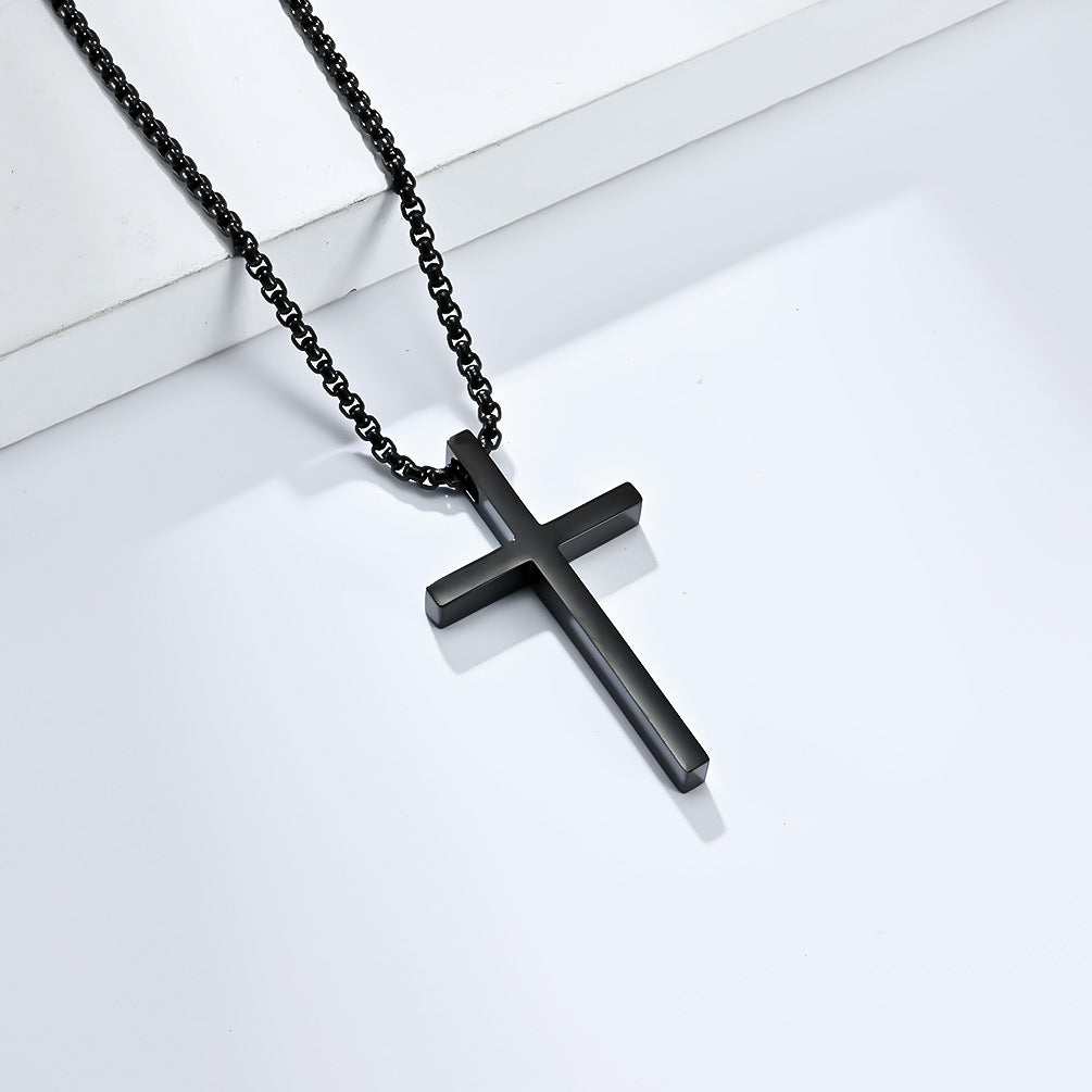 Collar Minimalista de Cruz de Acero Inoxidable de Titanio Pulido, Cadena de Bolas de Acero Inoxidable, Joyería Unisex