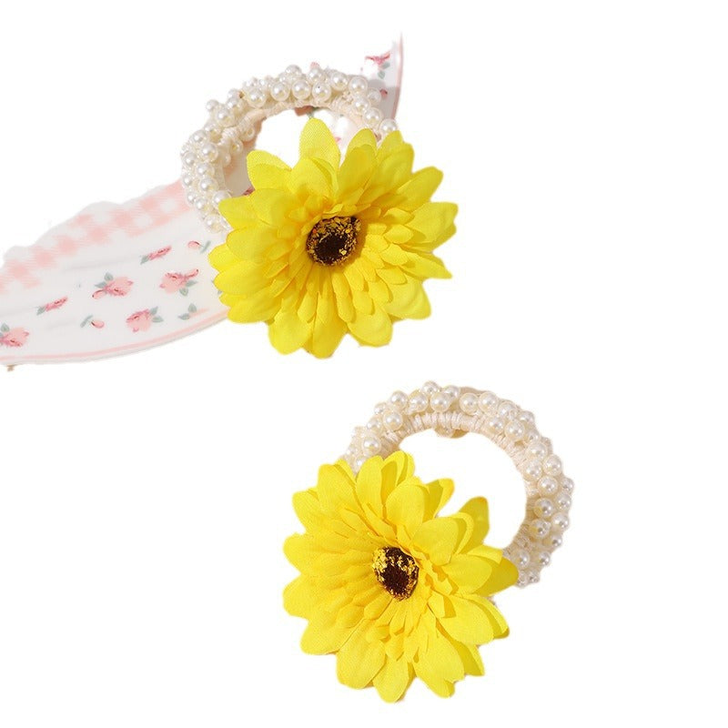 Bonita goma de pelo de Margarita y Perla para niños, accesorio de pelo de tela de la colección de primavera