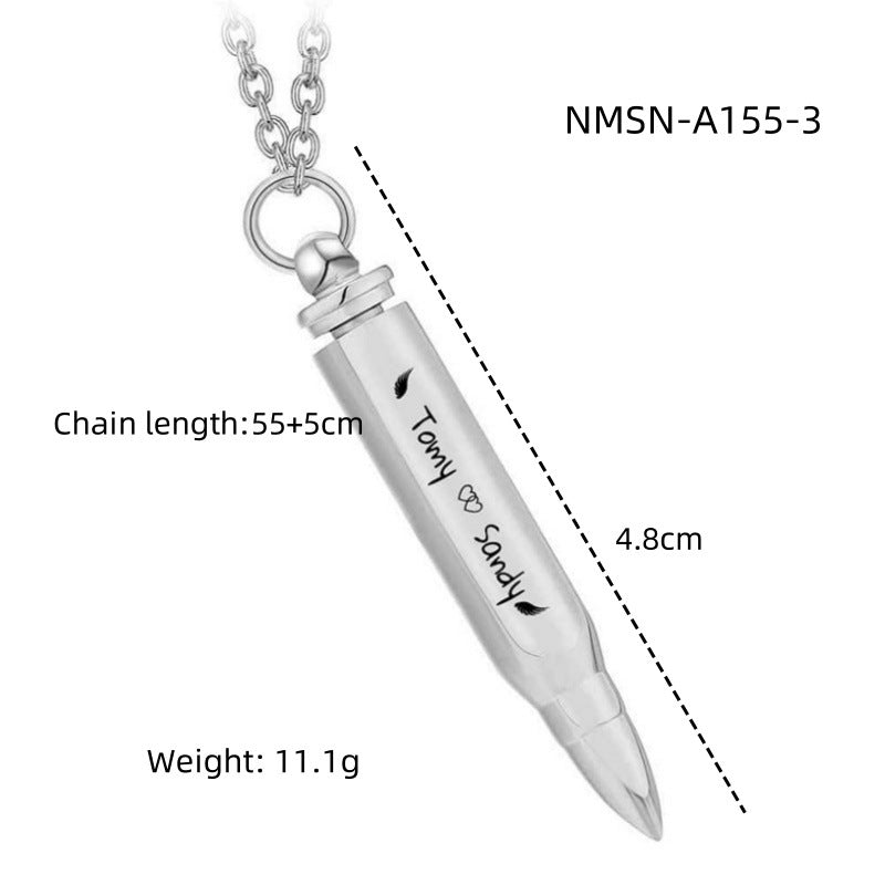 Collar masculino de acero titanio con forma de bala, geométrico y minimalista, con acabado chapado para un estilo versátil