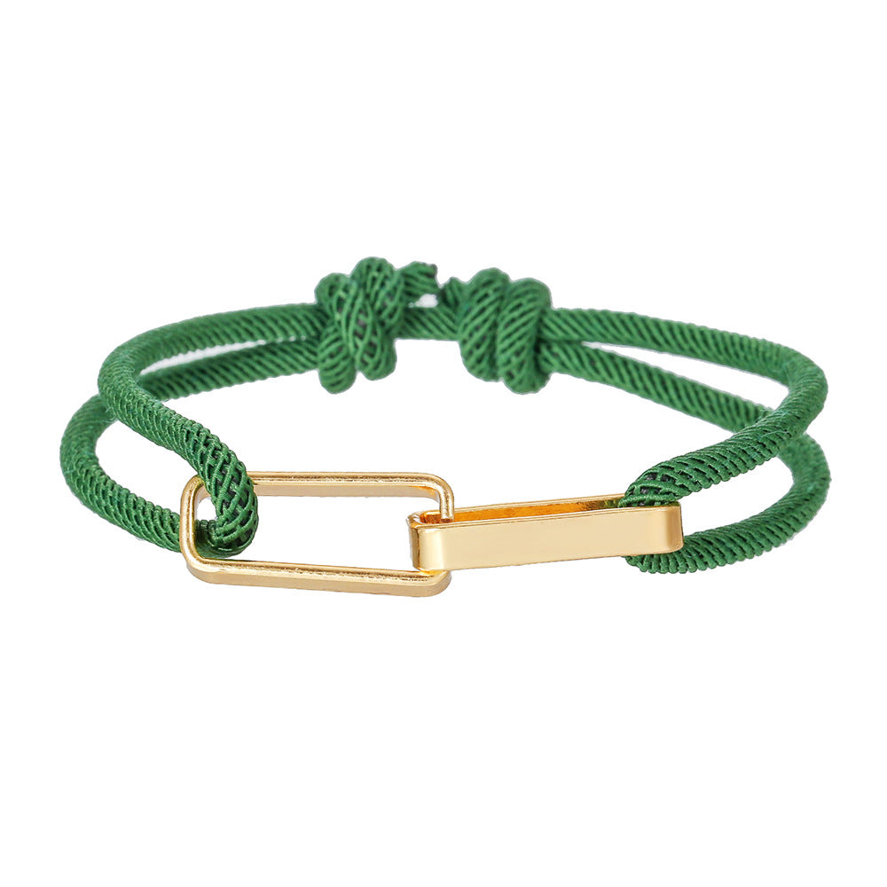 Hip-hop Mixed Materials Plated Adjustable Double Ring Braided Bracelet