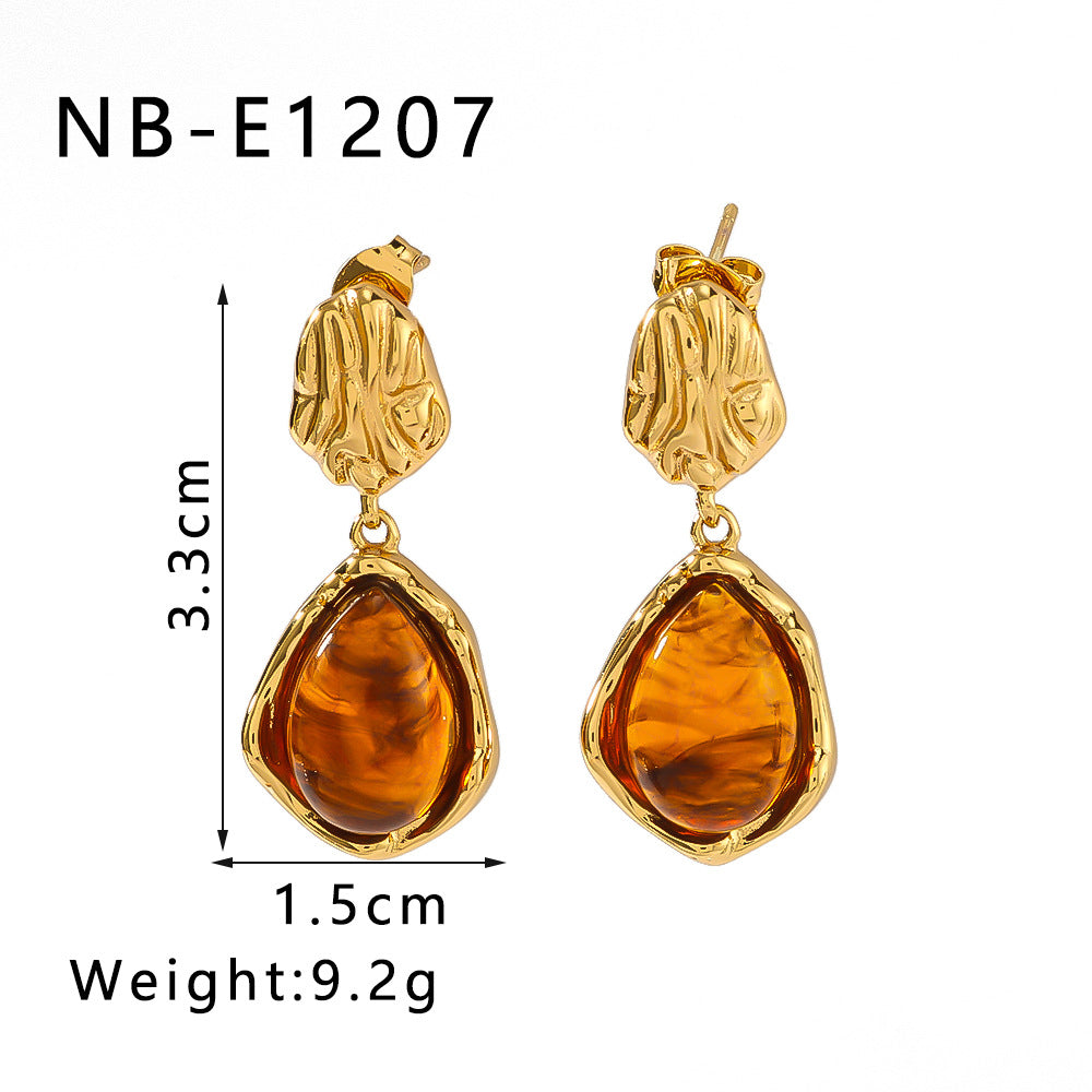 Minimalist Double-Hoop Resin Pendant Earrings with Stainless Steel Base and Vacuum Gold Plating