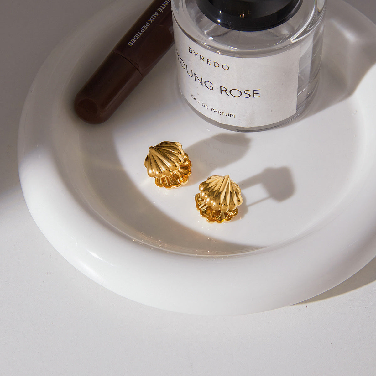 Minimalist Geometric Shell Stainless Steel PVD Gold Plated Earrings for Women