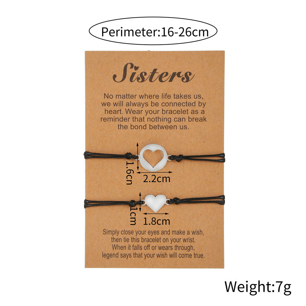 Adjustable Titanium Steel Heart Sisters Card Bracelet Set