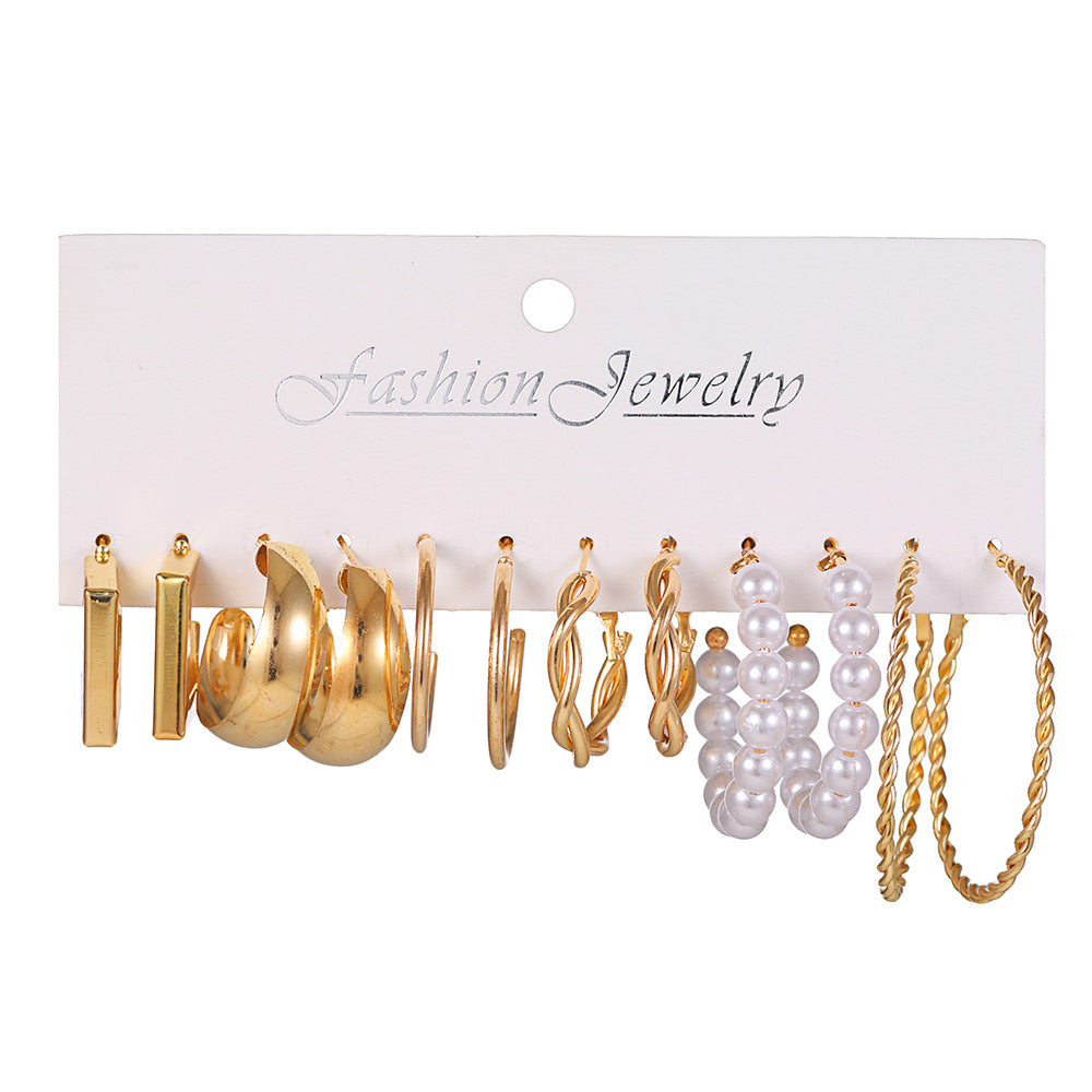 Vintage Geometric Round Plated Stainless Steel Hoop Earrings Set for Women and Men