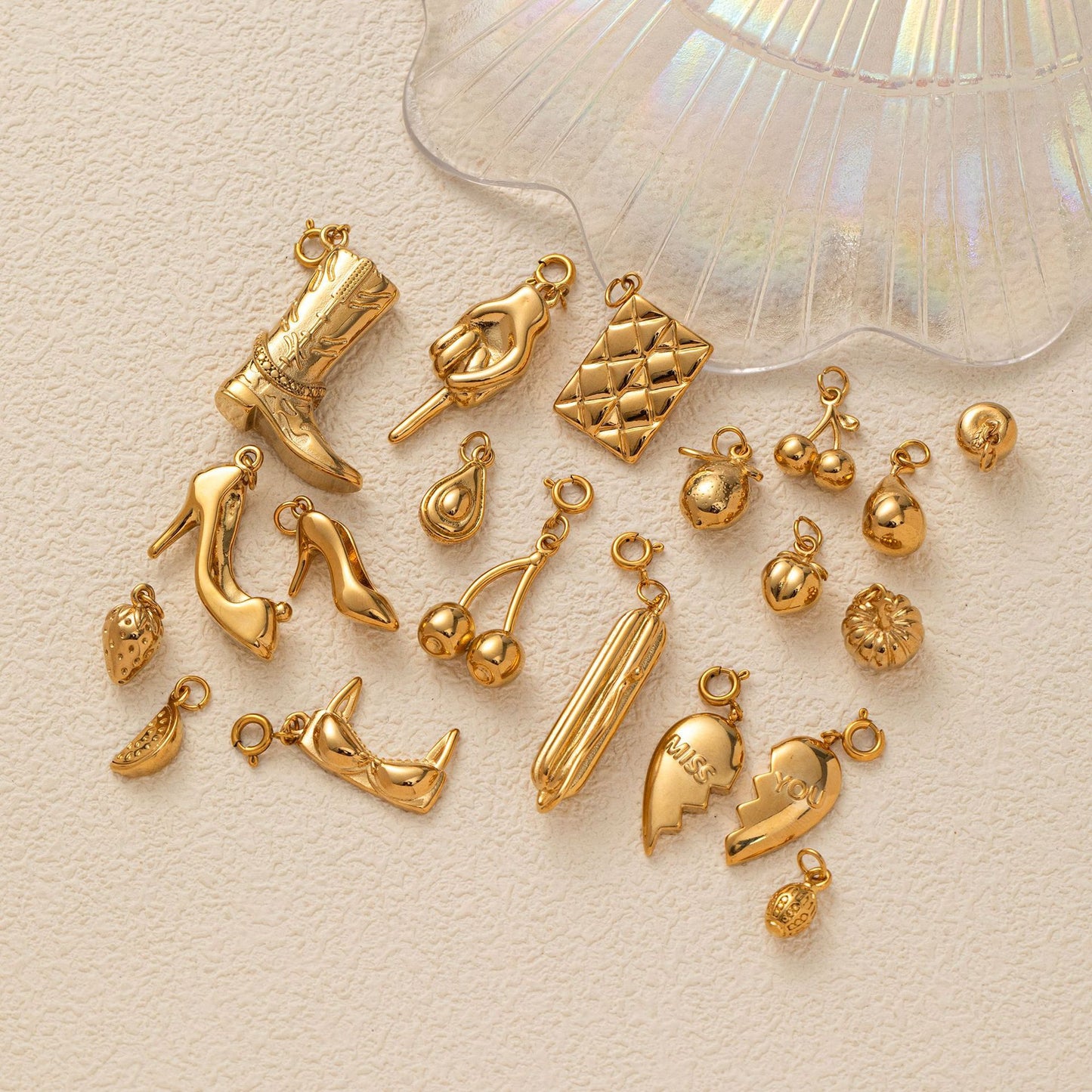 Gold Plated Stainless Steel Fruit and Heart Pendant Necklace