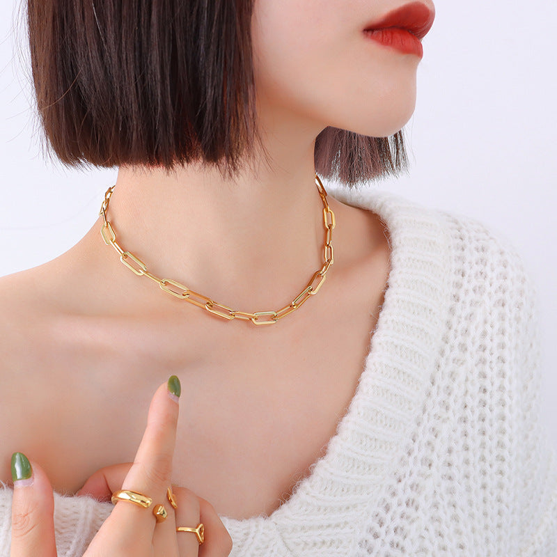 Set di collane a strati geometriche minimaliste in acciaio al titanio con placcatura in oro 18 carati da donna
