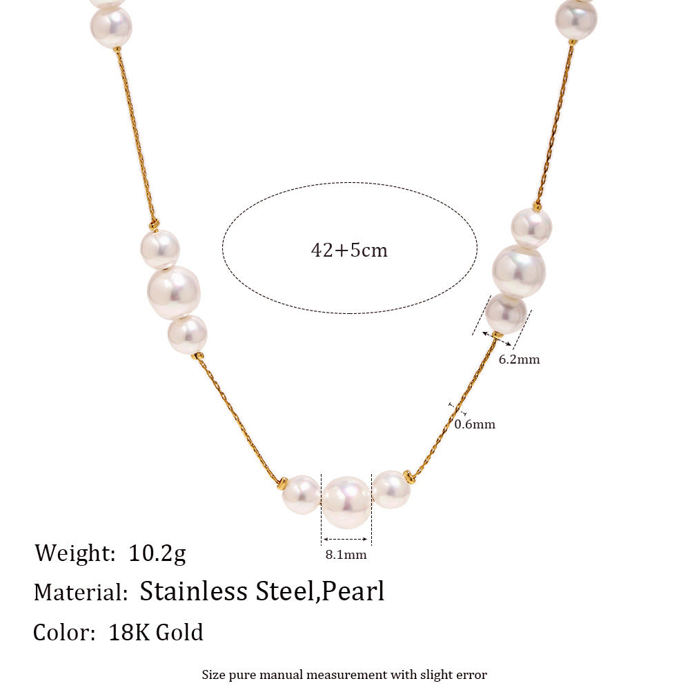 Elegant 18K Gold Plated Geometric Stainless Steel Necklace with Shell Pearl Pendant for Women