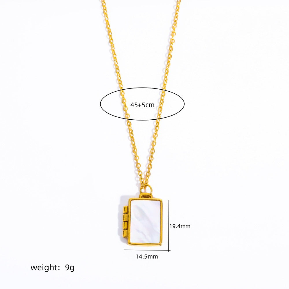 Collana pendente conchiglia geometrica minimalista con portafoto magnetico in acciaio inossidabile e acciaio al titanio, design quadrato e rotondo