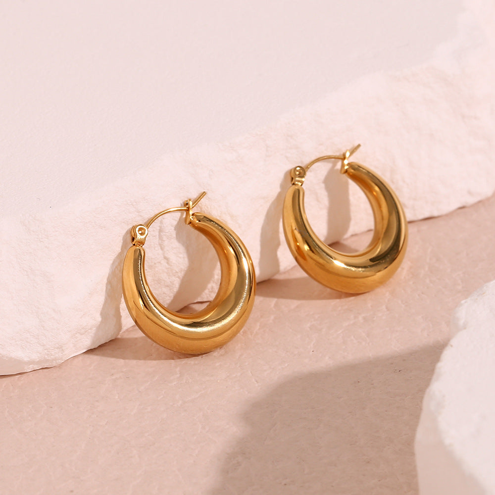 Minimalist Luxe Geometric Stainless Steel Plated 18K Hollow Hoop Earrings for Women