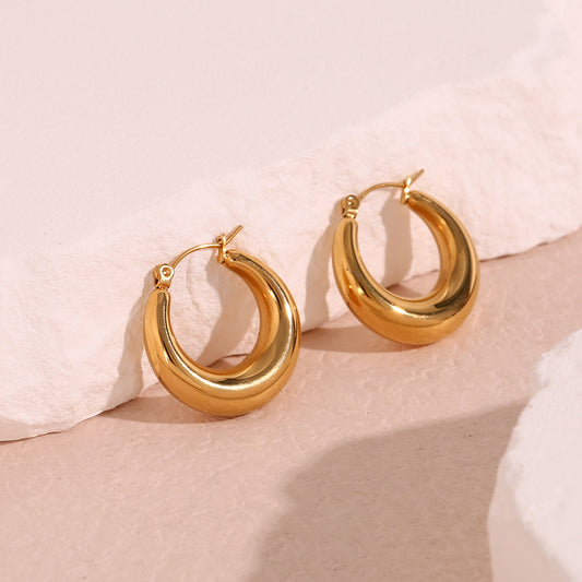 Pendientes de aro huecos de acero inoxidable geométricos, chapados en oro de 18 quilates, estilo minimalista de lujo para mujer