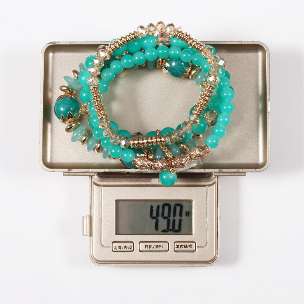 Bohemian Plated Agate Crystal Floral Bracelet Set Unisex