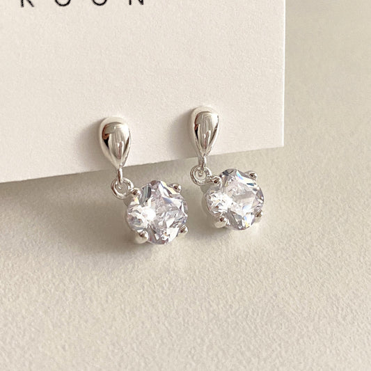 Minimalist Letter-Shaped 925 Sterling Silver Stud Earrings with Prong-Set Cubic Zirconia, Electroplated Finish
