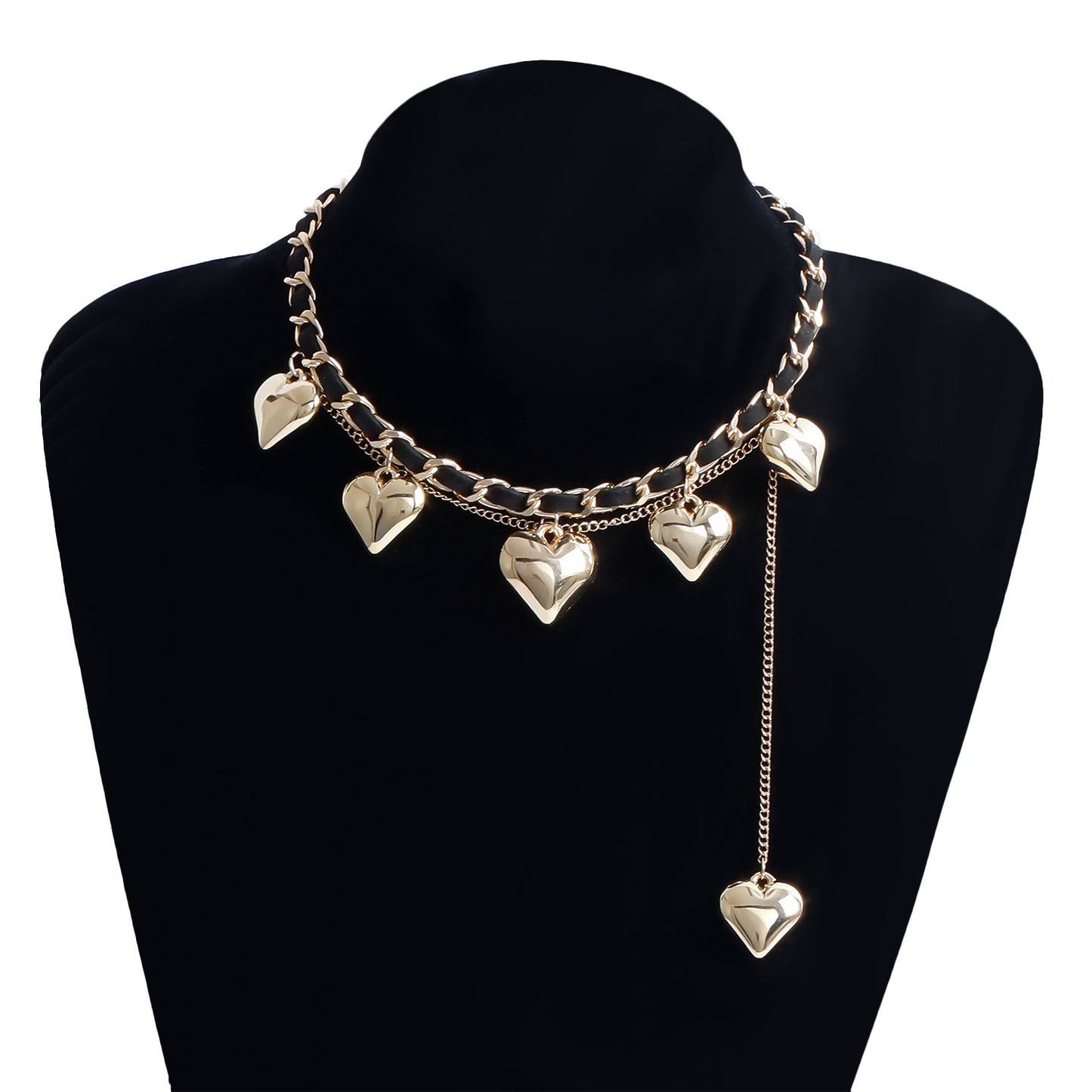 Y2K Style Heart-Shaped Electroplated Metal Choker Necklace with Velvet Cord and Tassel Accent for Women