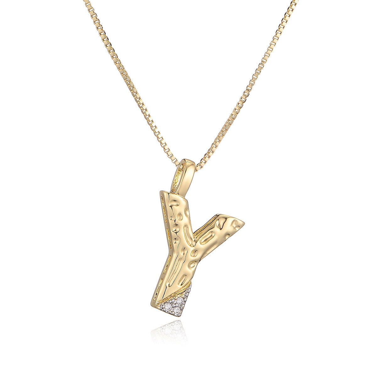 Minimalist Two-Tone Plated Cubic Zirconia Letter Pendant Necklace for Women with Box Chain