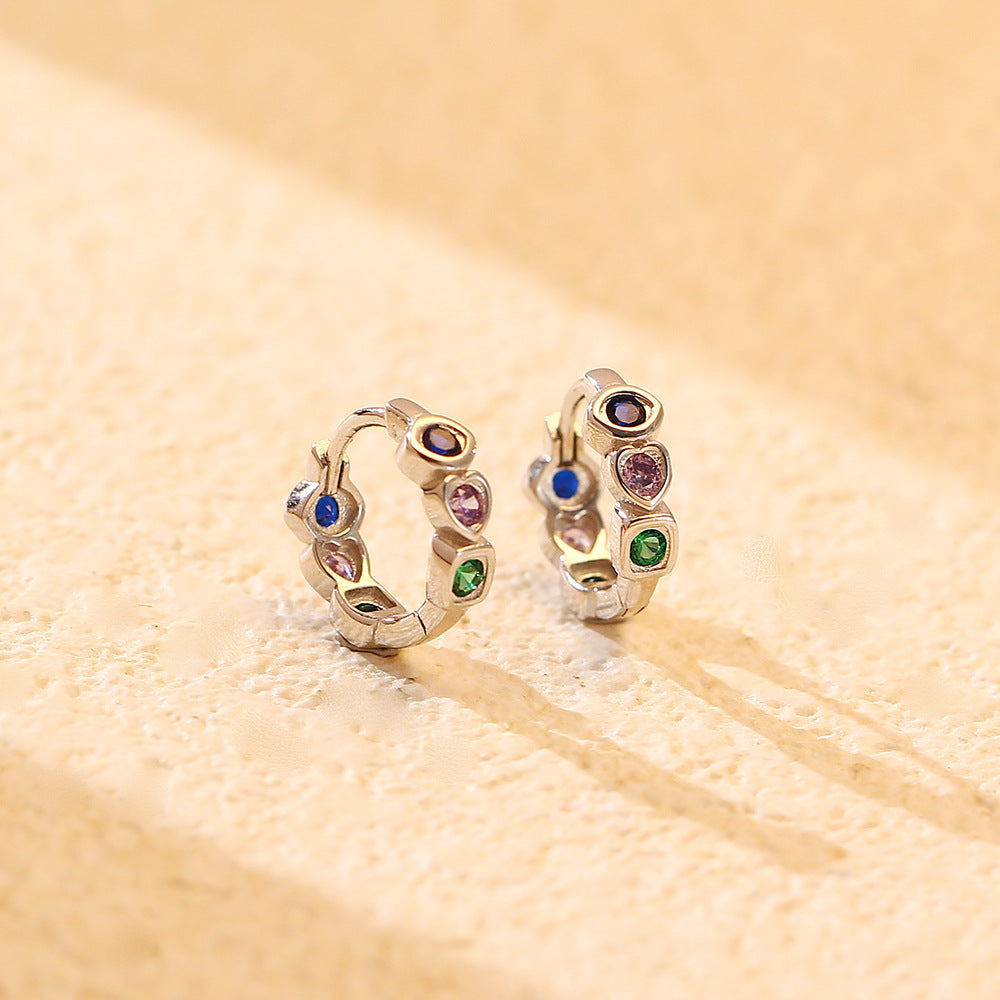 Pendientes de Aro con Incrustaciones de Circonita Cúbica Geométrica Corazón de Plata Esterlina 925 para Mujer