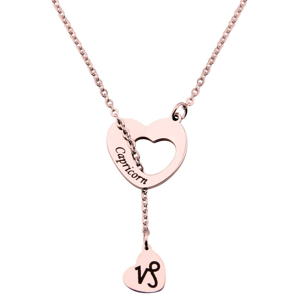 Natural and Fresh Sweet Heart-Shaped Stainless Steel Lariat Y Necklace with Polished Titanium Steel Pendant for Women