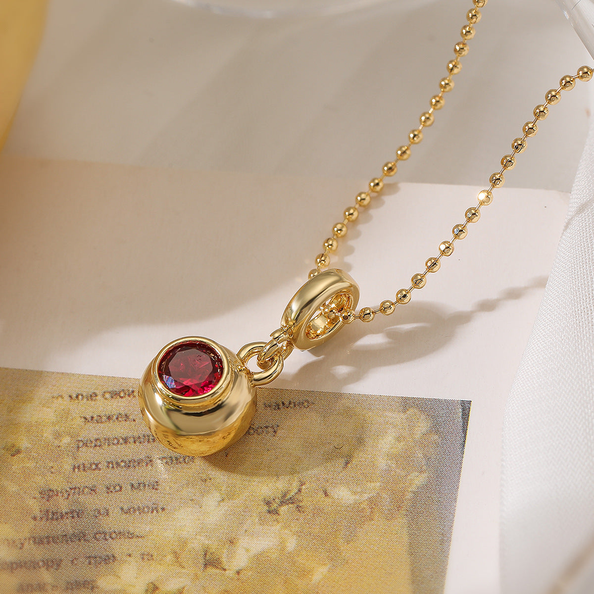 Minimalist Geometric Gold-Plated Copper Pendant Necklace with Zirconia Ball for Women