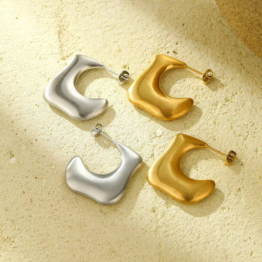 Minimalist Irregular C-Shaped Titanium Steel Earrings with Plating Finish for Women