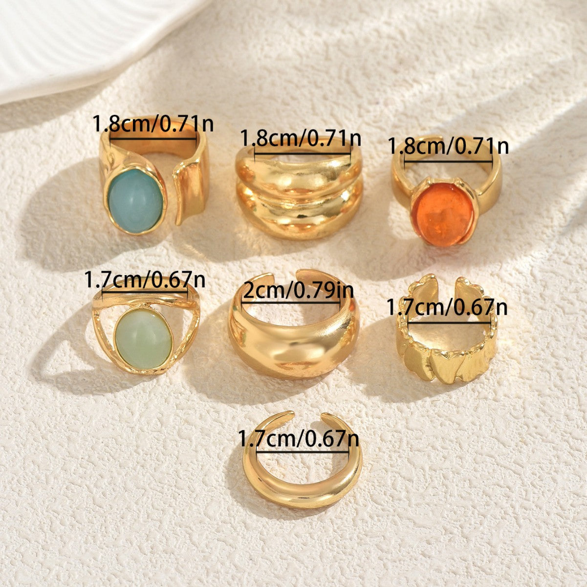 Anillo abierto apilable geométrico minimalista para mujer de aleación de zinc con incrustaciones de gemas, accesorio de moda