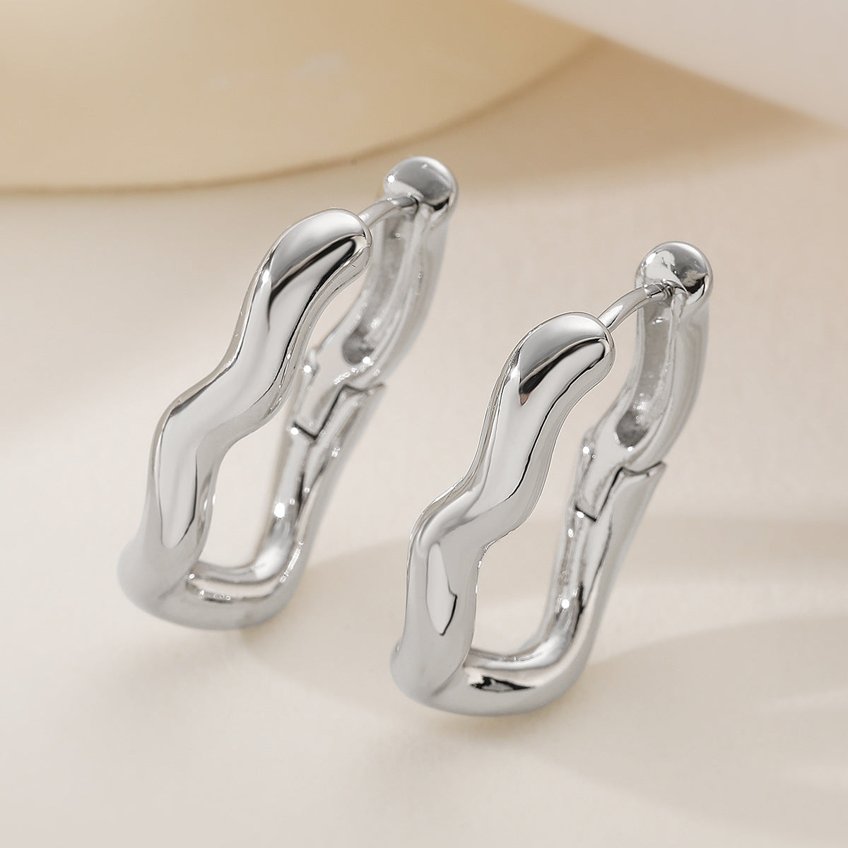 Casual Minimalist Geometric Gold Plated Brass Irregular Hoop Earrings for Women