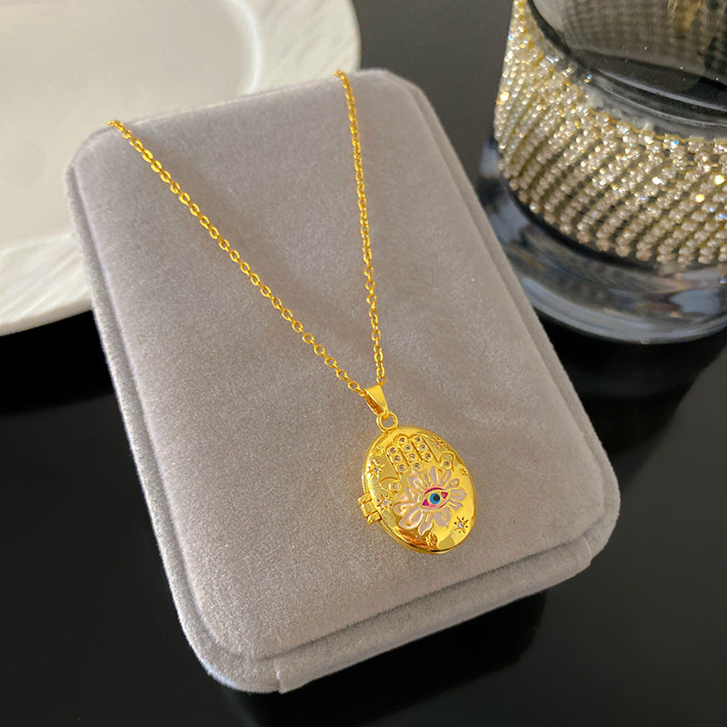 Vintage Drip Oil Floral Heart Oval Pendant Gold Plated Brass Necklace for Women