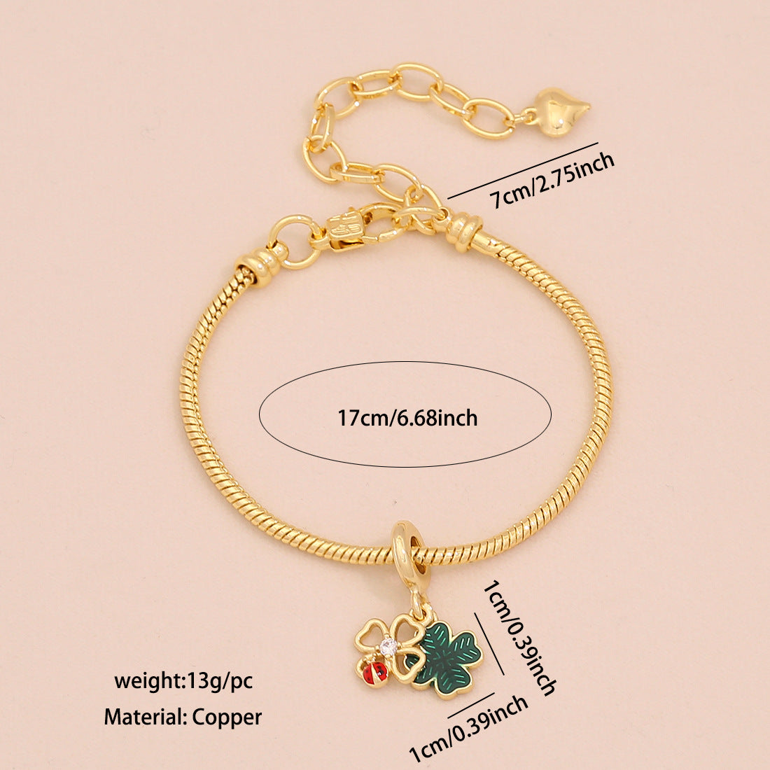 Sweet Floral Heart Brass Inlay Charm Bar for Women