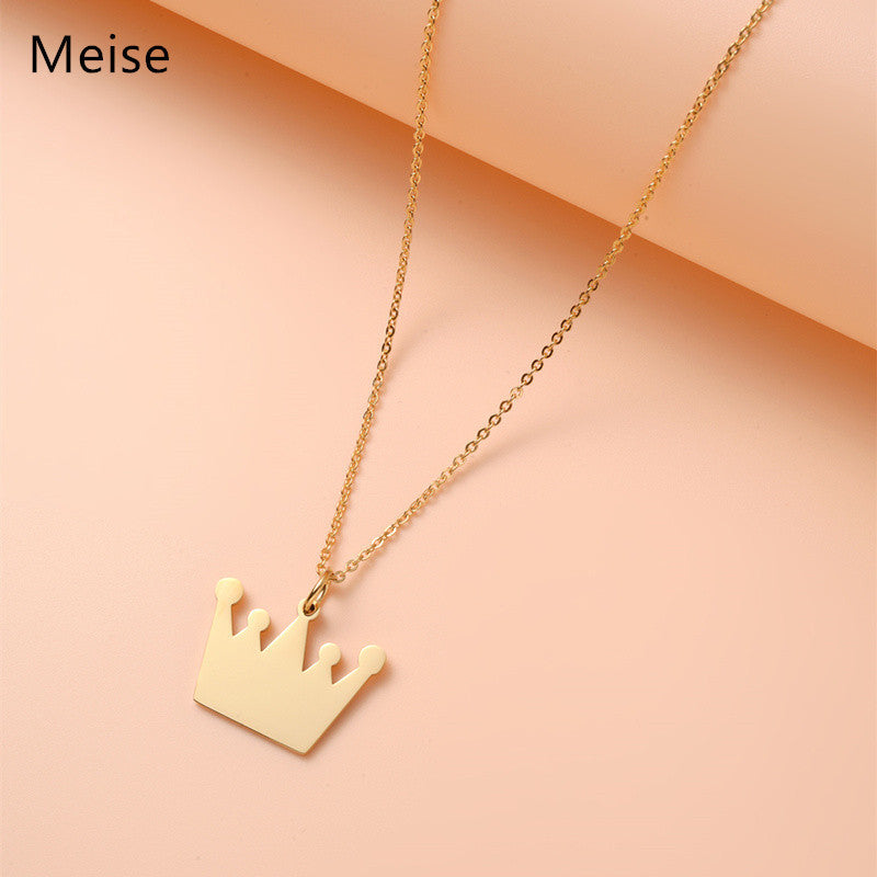 Minimalist Crown Pendant Necklace for Women in Stainless Steel with Plated Finish, Elegant Clavicle Chain