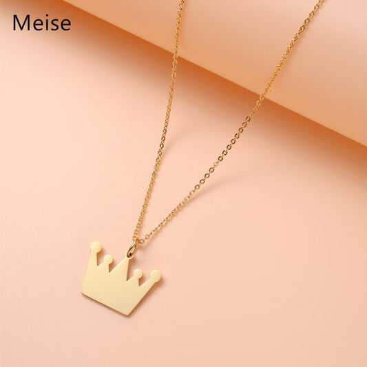 Collar con colgante de corona minimalista para mujer de acero inoxidable con acabado chapado, elegante cadena para clavícula
