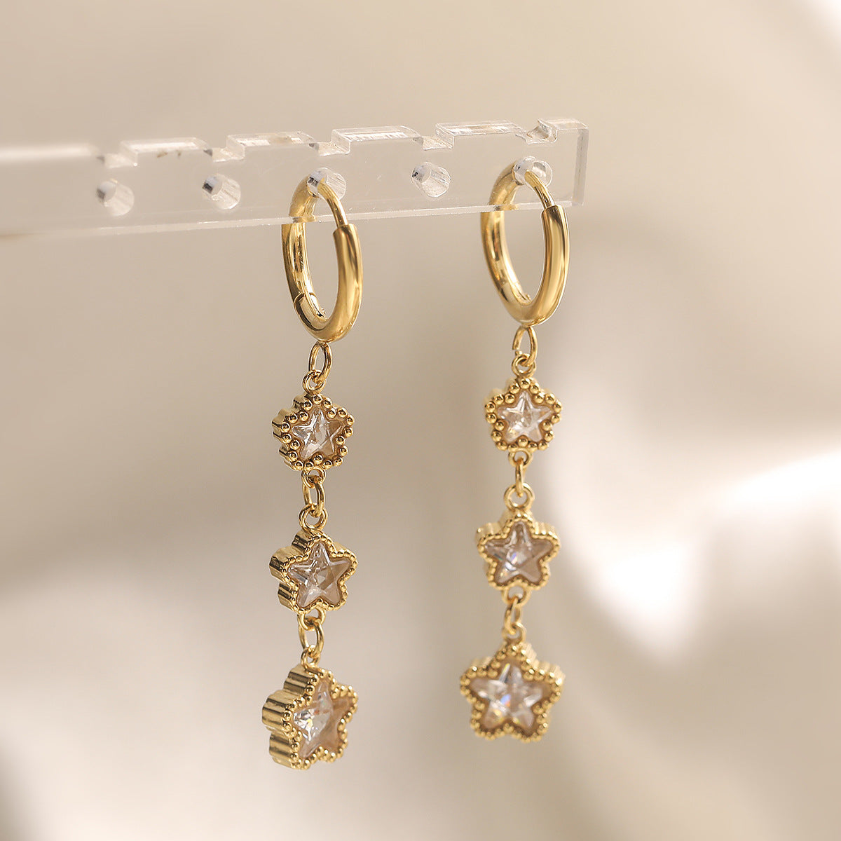 Minimalist 18K Gold Plated Star Geometric Stainless Steel Cubic Zirconia Earrings for Women