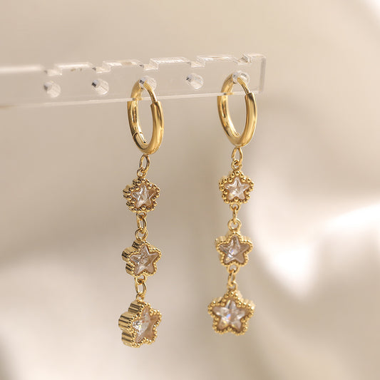 Minimalist 18K Gold Plated Star Geometric Stainless Steel Cubic Zirconia Earrings for Women