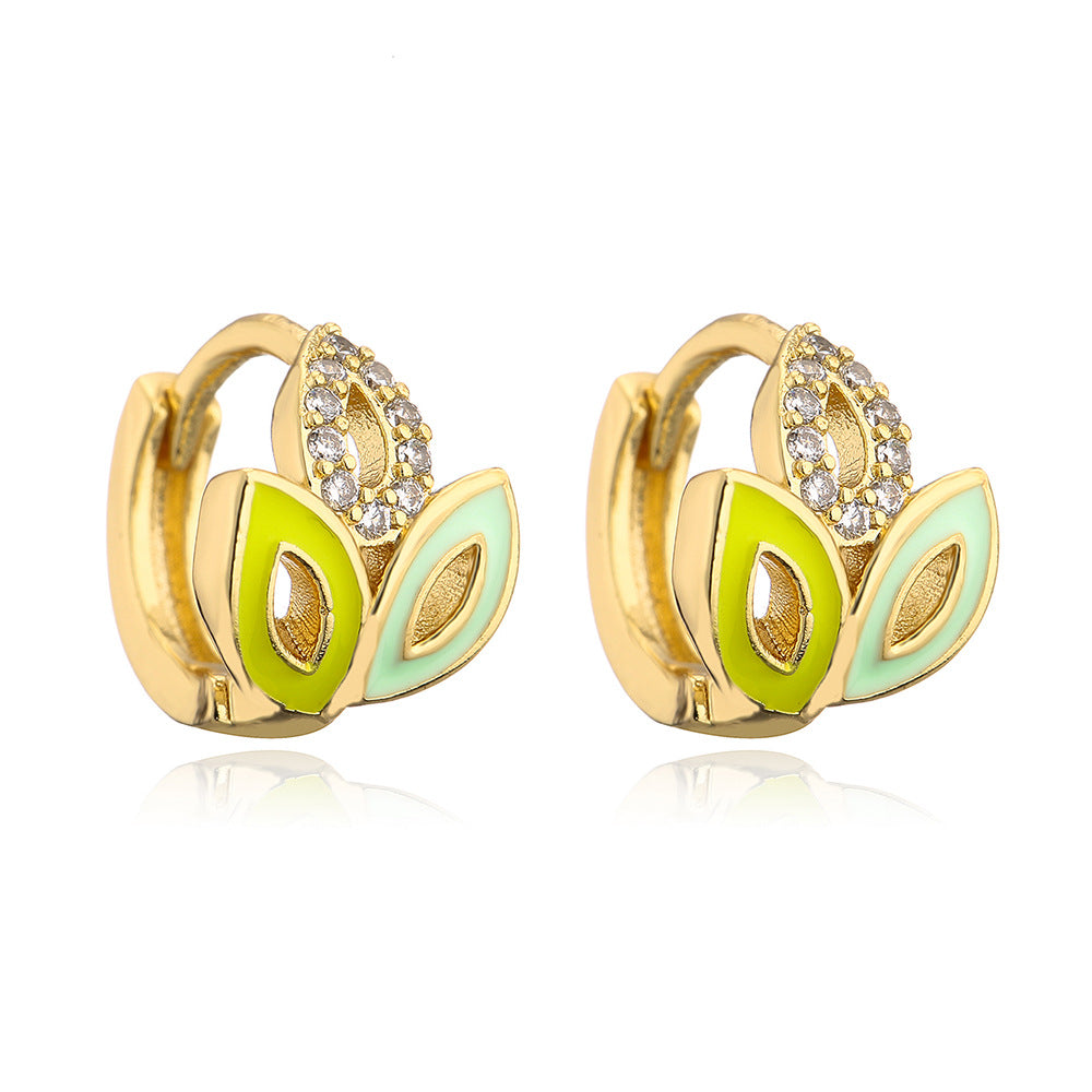Orecchini a cerchio piccoli geometrici minimalisti da donna con base in rame placcato in oro 18K e zirconi incastonati a smalto