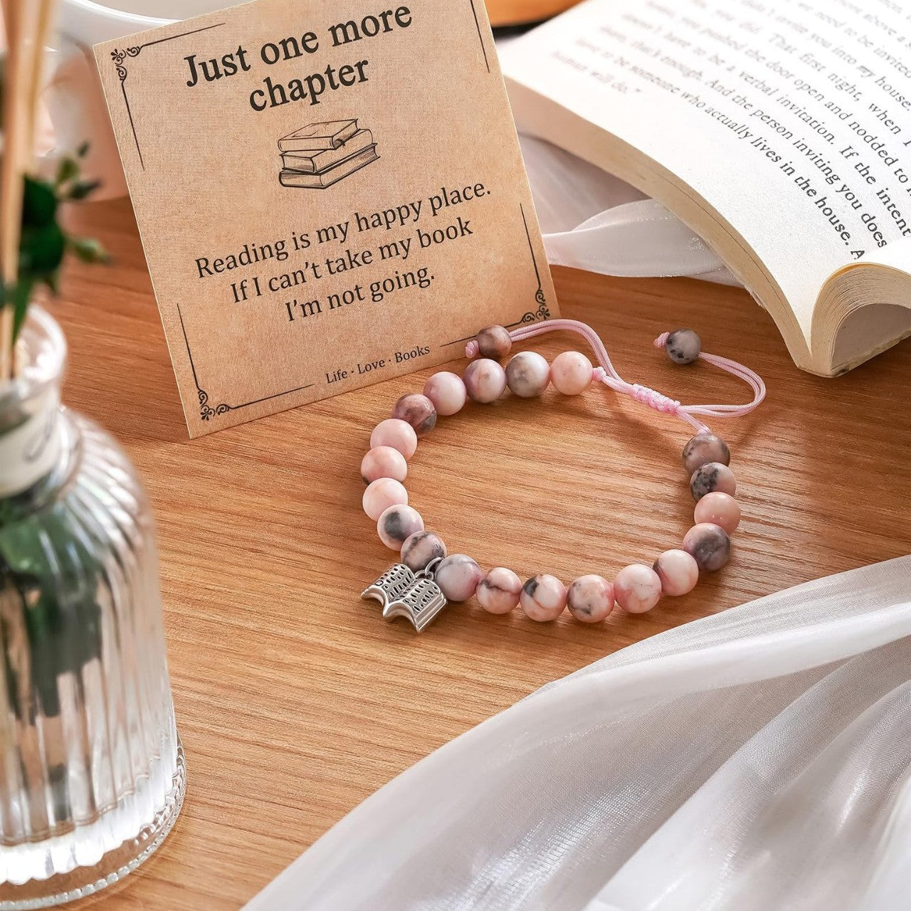 Sweet Zebra Print Stainless Steel Book Pendant Braided Bracelet for Women
