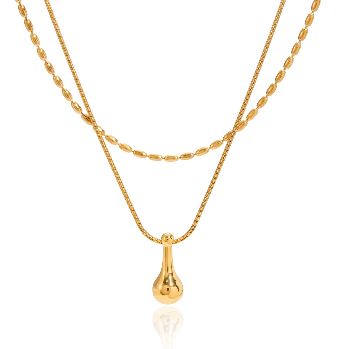Collana con Pendente a Goccia Geometrica Minimalista da Donna in Acciaio al Titanio con Finitura Placcata