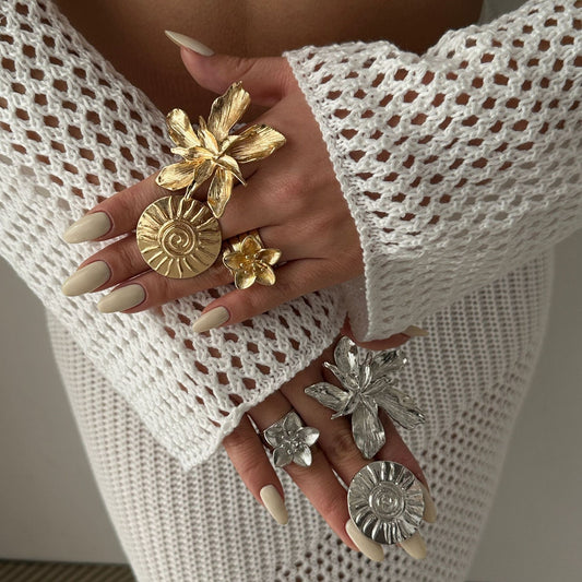 Set di Anelli Aperti in Lega Placcata con Fiocco Geometrico alla Moda