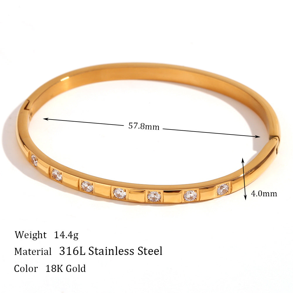 Minimalist Fashion Bracelet for Women Stainless Steel with 18K Gold Plating and Micro-Paved Zirconia Toggle Clasp