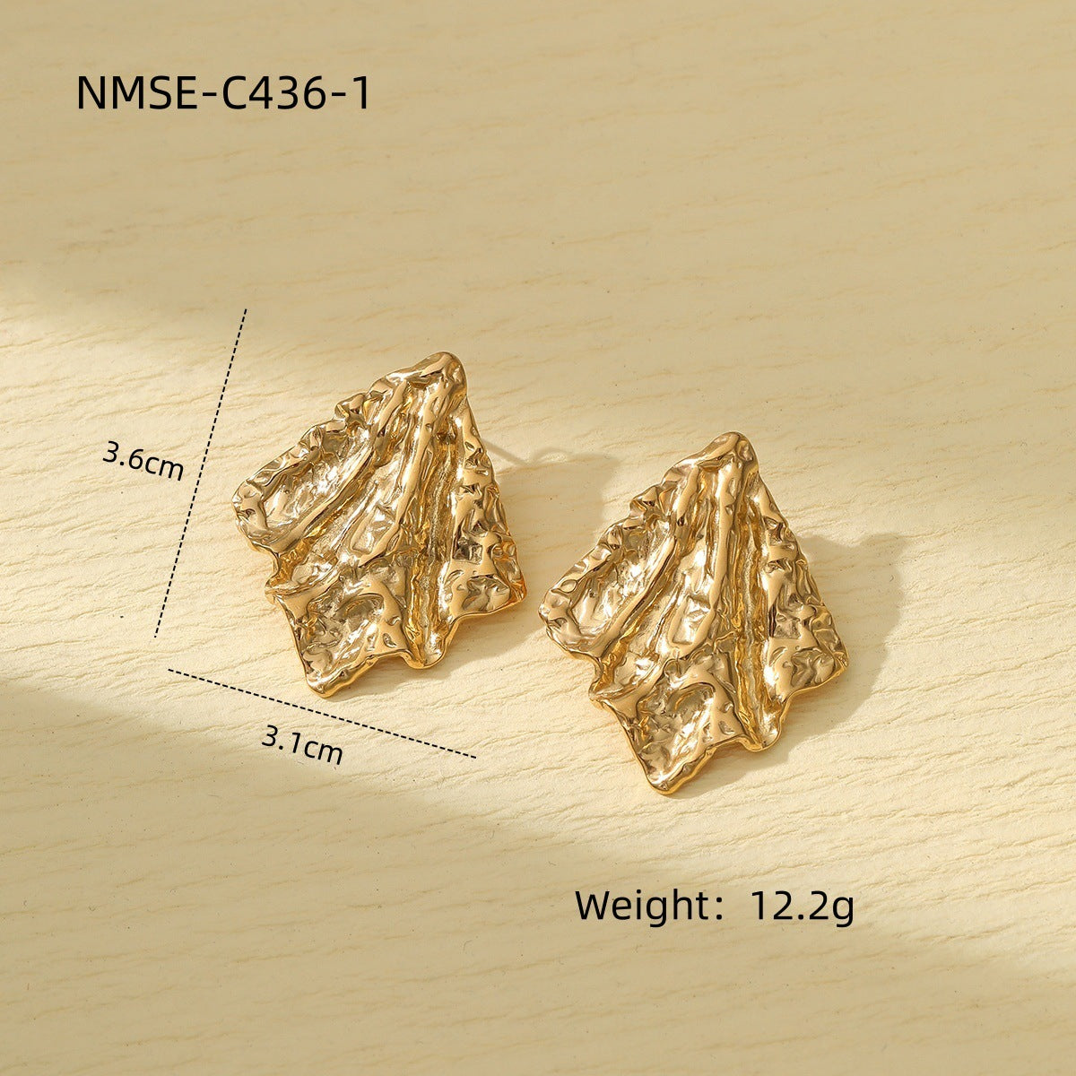 Pendientes de tuerca de acero de titanio texturizado irregular geométrico minimalista para mujer con acabado mate tipo roca y superficie galvanizada